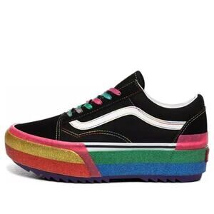 Vans Old Skool Stacked Platform Sneakers Lace Up Pride Glitter Rainbow 8.5